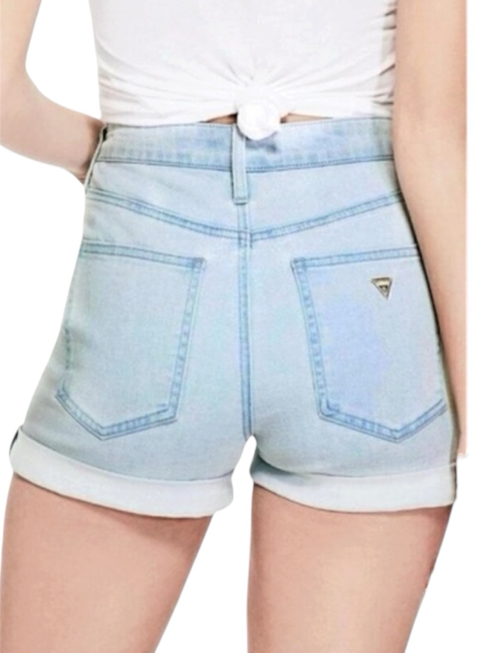 Guess Denim Shorts High Waist Rolled Cuff Gia Light Wash Jean Shorts Size 29 - Picture 2 of 14